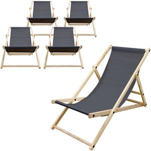 Set van 5 opvouwbare ligstoel antraciet hout verstelbare rugleuning 3 posities tot 120 kg ligstoel tuinligstoel strandligstoel