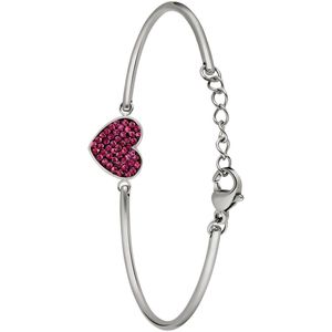 Lucardi Dames Stalen armband hart met kristal paars - Armband - Staal - Zilverkleurig - 20 cm
