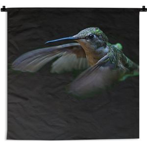 WandkleedDieren - Portret van een kolibrie op een zwarte achtergrond Wandkleed katoen 150x150 cm - Wandtapijt met foto