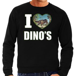 I love dino's trui met dieren foto van een dino zwart voor heren - cadeau sweater T-Rex dinosaurus liefhebber S