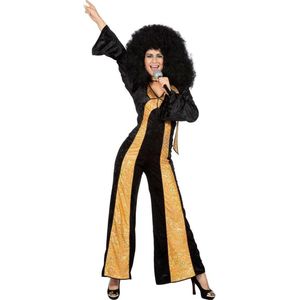 Wilbers & Wilbers - Jaren 80 & 90 Kostuum - Catsuit Disco Diva Chaka Khan - Vrouw - Zwart, Goud - Maat 46 - Carnavalskleding - Verkleedkleding