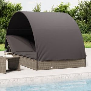 vidaXL - Ligbed - 2-persoons - met - rond - dak - 211x112x140 - cm - poly - rattan - grijs
