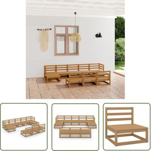 The Living Store 10-delige Loungeset massief grenenhout - Loungeset - Tuinset - Houten Lounge - Tuinmeubel - Balkon Meubel