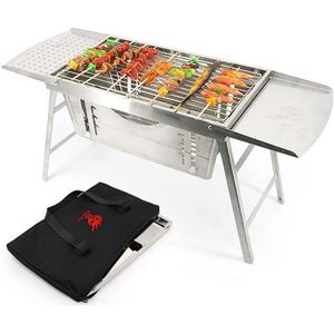 Opvouwbare Draagbare Houtskool Grill voor Camping - RVS BBQ Grill Kit met Draagtas