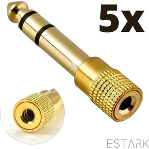 ESTARK® Audio Plug 5 STUKS - 6.35mm Jack (m) - 3.5mm Jack (v) Stereo AUX Audio Aux Adapter - Verloopstekker - 6.35 mm naar 3.5 mm - Mini jack naar jack - Verloopplug – Jackplug - Koppelstuk - Audio plug - metaal / verguld - Goud5