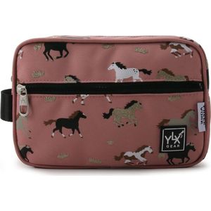 YLX Gear & Freek Vonk Willow Toiletry Bag |Oud roze & Paarden |Toilettas, logeren, vakantie | kinderen, meisjes | dierenprint, paarden