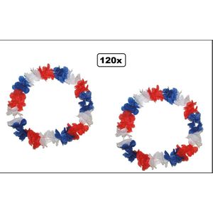 120x Hawai krans Holland - rood/wit/blauw - Nederland EK Voetbal thema feest hawaii slinger