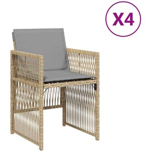 The Living Store Tuinstoelen 4 st met kussens poly rattan gemengd beige - Tuinstoel - Lounge Stoel - Buitenstede - Patio Meubel - Relax Stoel
