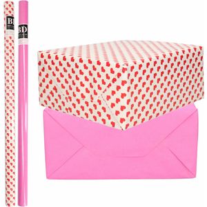6x Rollen kraft inpakpapier liefde/rode hartjes pakket - roze 200 x 70 cm - cadeau/verzendpapier