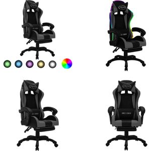 vidaXL Racestoel met RGB LED-verlichting kunstleer grijs en zwart - Kantoorstoel - Kantoorstoelen - Kantoor Stoel - Kantoor Stoelen