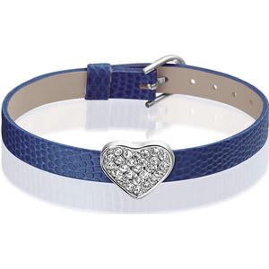 Montebello Armband Anass D Blauw - Dames - PU leer - Bedel - Hart - Zirkonia - 20.5 cm