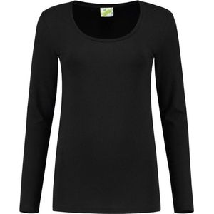 Bodyfit dames shirt lange mouwen/longsleeve zwart - Dameskleding basic shirts L (40)