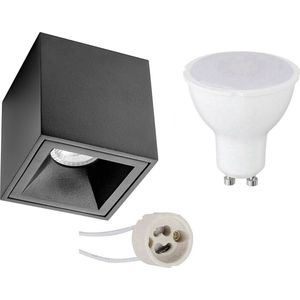 Opbouwspot Set - Pragmi Cliron Pro - GU10 Fitting - Dimbaar - Opbouw Vierkant - Mat Zwart - 6W - Helder/Koud Wit 6400K - Verdiept - 90mm