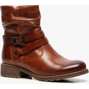 Hush Puppies gevoerde leren dames enkellaarsjes - Cognac - Maat 42