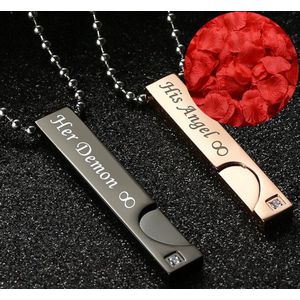 Angel & Demon Ketting Set + Rozenblaadjes = Valentijn Cadeautje voor Hem en Haar - Cadeau voor Man - Mannen Cadeautjes Accesoires