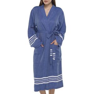 Lalay - hamam badjas Krem Sultan - royal blue - XXL - dames heren badjas - sauna badjas - dunne badjas - 100% gekamd katoen