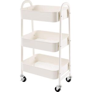 Opbergwagen 3 niveaus Metaal Utility Cart Rolwagen Organizer Trolley met Wielen voor Keuken Make-up Badkamer Kantoor - Wit - Handig en Duurzaam Bathroom organizer