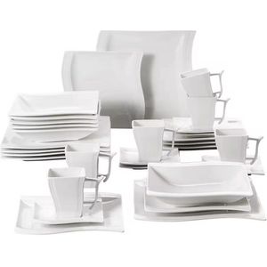 Eminent Bordenset – 6 persoons – 30 delig – Wit Keramisch – Serviesset – Ontbijtborden