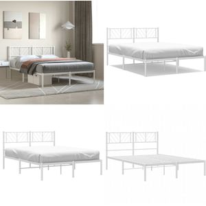 vidaXL Bedframe met hoofdbord metaal wit 140x190 cm - Bedframe - Bedframes - Tweepersoonsbed - Bed