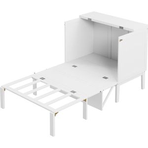 Merax Verticaal Opklapbed 90x200 cm – Kastbed met Lattenbodem - Eenpersoonsbed voor Ruimtebesparing - Wit