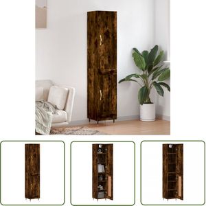 The Living Store Hoge kast 34,5x34x180 cm bewerkt hout gerookt eikenkleurig - Hoge Kast - Opbergkast - Houten Kast - Kast Met Laden - Kamermeubilair