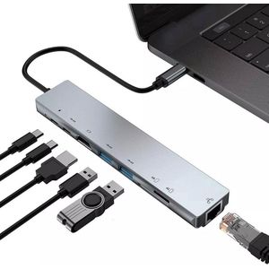 8-in-1 USB-C Hub | Adapter | Dock Splitter | USB 3.0 Poorten | LAN RJ45 | 4K HDMI HDTV | SD Kaart Card | Thunderbolt 3 | USB Type C | PD Chip | Geschikt voor Apple Macbook en Chromebook - Space Grey S010