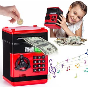 Kluis Spaarpot - Met code - Elektrische spaarpot - Rood - Spaarpot voor jongens en meisjes - Geschikt voor Euromunten en biljetten - Geldautomaat