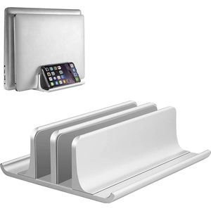 Goodivery ® Ruimtebesparende Verstelbare Verticale Laptopstandaard met Dubbele Sleuven voor Meerdere Apparaten