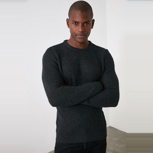 Trendyol Antraciet Slim Fit Slim Cut Ronde Hals Gestructureerde Trui Tmnaw21Kz1586