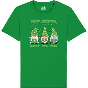 Christmas Gnomies Groen - Foute kersttrui kerstcadeau - Dames / Heren / Unisex Kerst Kleding - Grappige Feestdagen Outfit - Unisex T-Shirt - Kelly Groen - Maat L