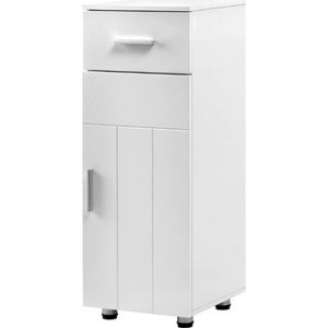Luxe Badkamerkast – Kolomkast Badkamer – Hoog op Pootjes – Staand – 2 Legplanken – 1 Lade – Modern Design – Hoogwaardig Hout – Wit