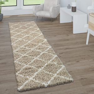 Paco Home Hoogpolig tapijt, zachte shaggy voor de woonkamer in Scandinavische stijl met ruitmotief 80x300 cm