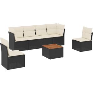 vidaXL 7-delige Loungeset Poly Rattan Zwart