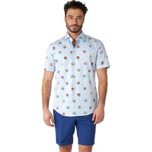 OppoSuits SHIRT Short Sleeve Super Mario Icons - Heren Carnavals Overhemd - Nintendo Overhemd - Blauw - Maat L