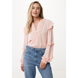 Blouse With Ruffled Sleeves Dames - Light Coral - Maat XXL
