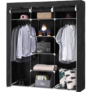 Eleganca Opvouwbare Kledingkast - L150 x B45 x H175 cm - Stoffen Garderobekast - Opbergkast Slaapkamer - 9 Stoffen Planken en 2 Ophangstangen - Draagvermogen 200 kg - Zwart