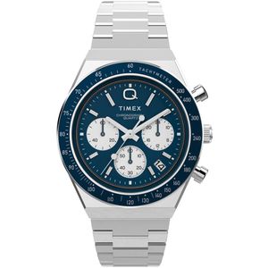 Timex Q Timex Kwarts Analoog Horloge Zilverkleur En Blauw Case: 100% Stainless Steel | Armband: 100% Stainless Steel 40 TW2W51600AJ, TW2W53300AJ