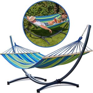 Hangmat met SPREIDSTOK en standaard – 2 persoons – EXTRA STABIEL frame tot 220 kg – Hangmatsets - Grande Acadia