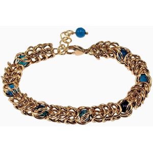 20-23cm x 9mm Schakelsarmband Dames - Verguld RVS-Ringen - Gefacetteerde Blauwe Natuurlijke Agaatstenen - Verstelbaar Armband