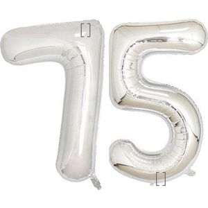 Zilveren XL Folieballon cijfer 75 - 80/100 cm