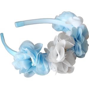 Diadeem Meisjes met Roosjes - Communie - Lentefeest - Haaraccessoires - Zachtblauw - Wit