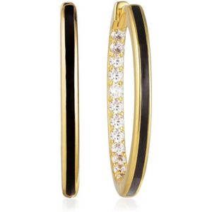 Bling-it zwarte oorringen met witte zirkonia. Materiaal: 925 sterling zilver, 14k goldplated. Afmeting: 20x2x2mm