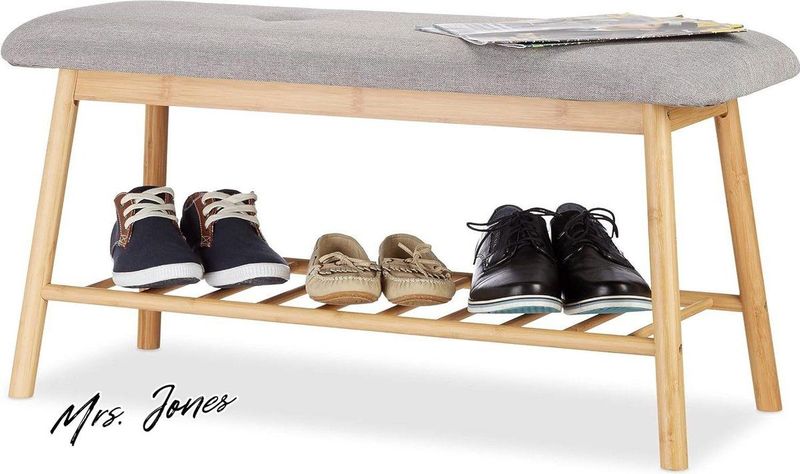 Mrs. Jones Halbank voor 4 paar schoenen tweezits bank schoenenrek comfortabele halbank natuur grijs Zen-stijl Zen bankje .