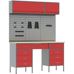vidaXL - 8-delige - werkcabinet - en - pegboard - set - rood - MDF - en - metaal