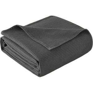 warraich-100% katoenen sprei - licht wafelstof kleed voor bed of bank in woonkamer-Donkergrijs 220 x 240 cm