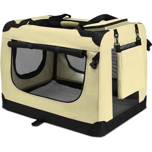 Transportbox voor Huisdieren - Honden en Katten - 50x34x36cm - Opvouwbare Transporttas - Drager en Kooi in 1 - Beige