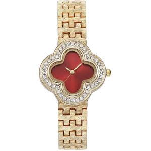 Hidzo Horloge - Clover - Goud kleurig& Rood - Dames - Analoog - Ø30 mm - Staal