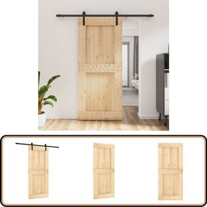 vidaXL Schuifdeur - 90x210 cm - Massief Grenenhout Schuifdeur - Granen Hout - Binnendeur - Ruime Besparing - Stalen Rails