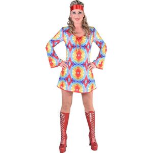 Magic By Freddy's - Hippie Kostuum - Hippie Batik Jaren 70 - Vrouw - blauw,multicolor - XXL - Carnavalskleding - Verkleedkleding