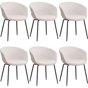 Bronx71® Scandinavische eetkamerstoel Ole off white gerecyclede stof - Eetkamerstoelen set van 6